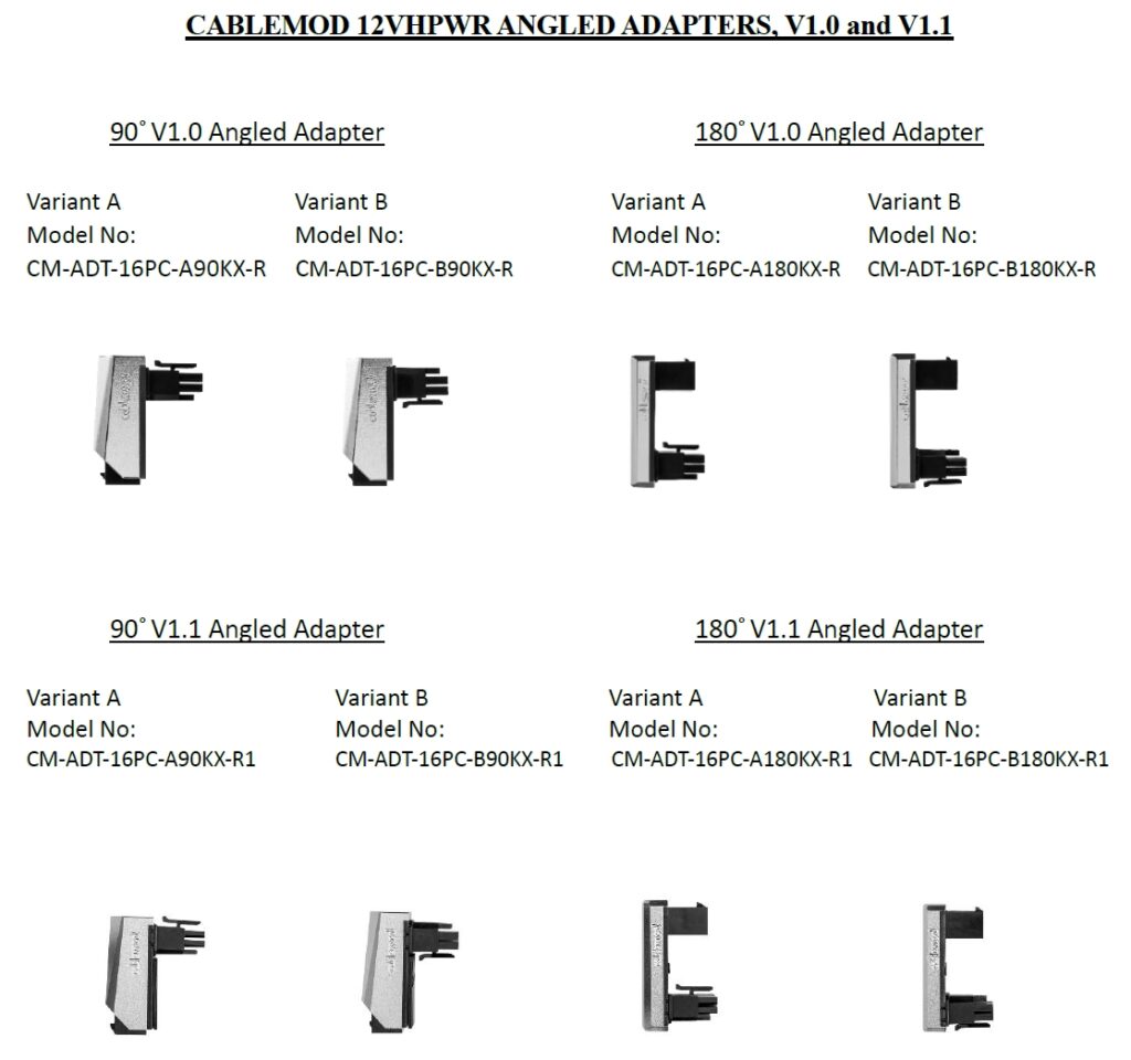 Planned voluntary safety recall of cablemod 12vhpwr angled adapters v1